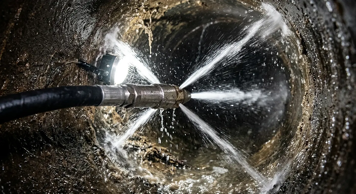 High-pressure hydro jetting nozzle cleaning sewer pipe for Sewer Line Relining in Richmond West